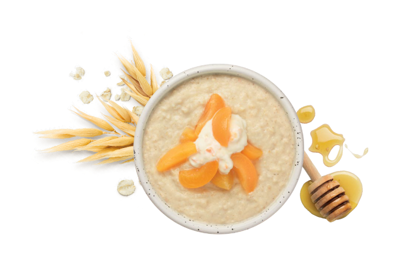 Harraways promotional image with peaches, porridge, yoghurt and honey