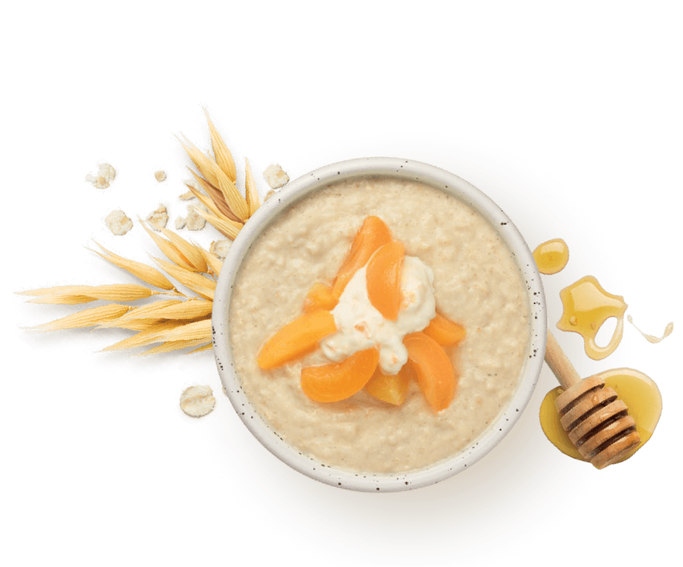 Harraways oat porridge with peach and yoghurt